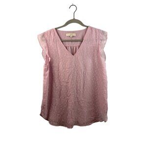 Loft Purple  Swiss Dot Sleeveless V-Neck Blouse Lightweight Polyester Womens Siz